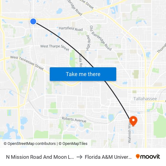 N Mission Road And Moon Lane to Florida A&M University map