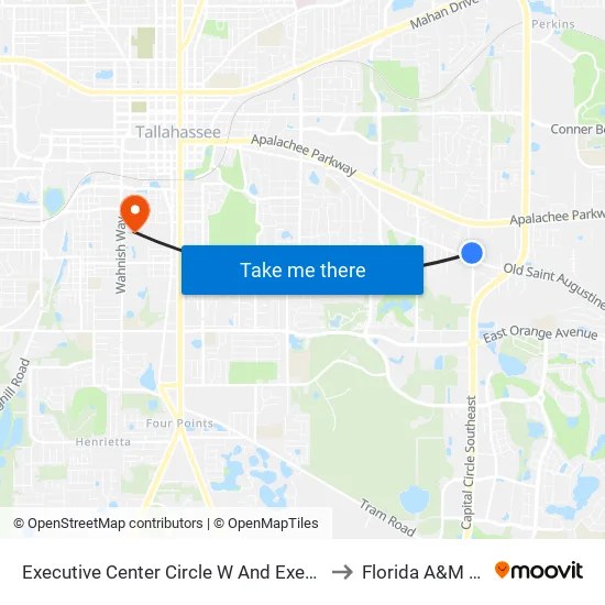 Executive Center Circle W And Executive Center Circle E to Florida A&M University map