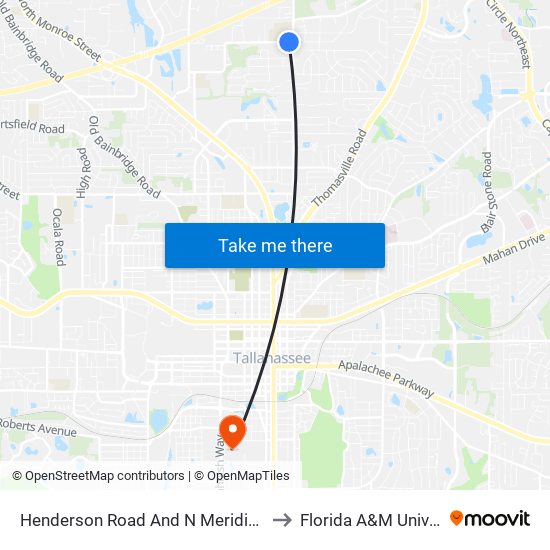 Henderson Road And N Meridian Street to Florida A&M University map