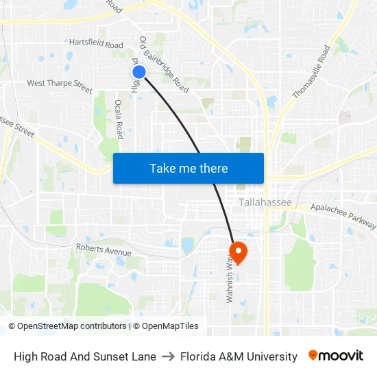 High Road And Sunset Lane to Florida A&M University map
