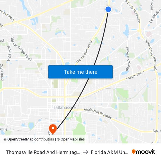 Thomasville Road And Hermitage Boulevard to Florida A&M University map