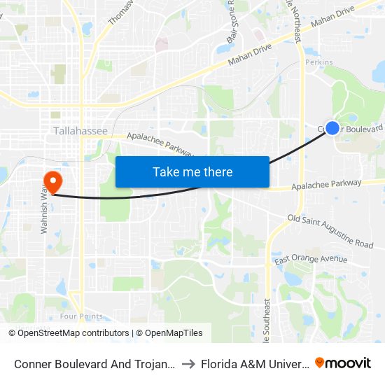 Conner Boulevard And Trojan Trail to Florida A&M University map