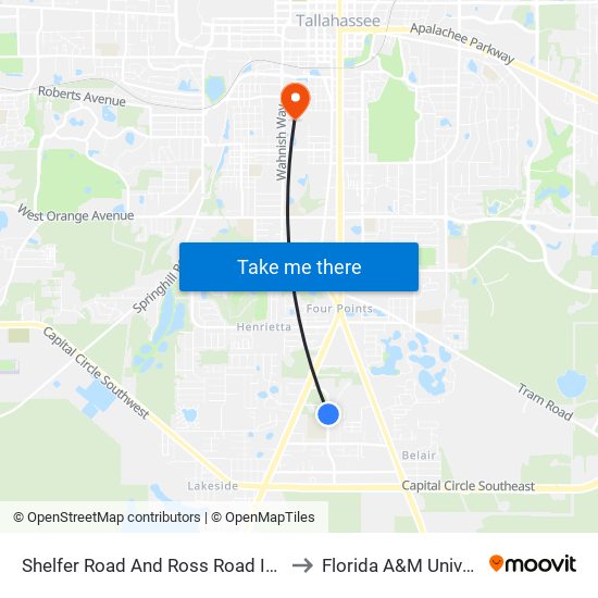 Shelfer Road And Ross Road Inbound to Florida A&M University map