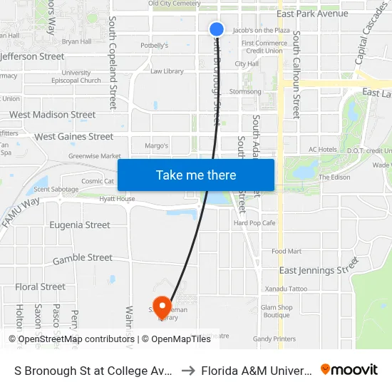 S Bronough St at College Ave Sb to Florida A&M University map