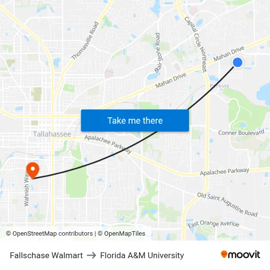 Fallschase Walmart to Florida A&M University map