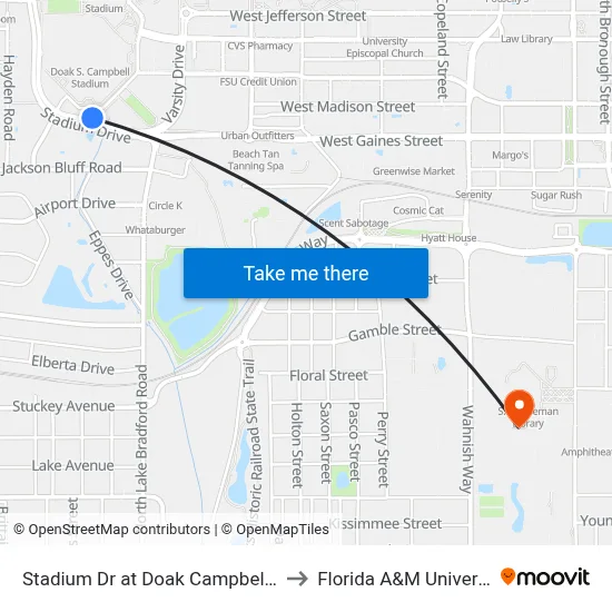Stadium Dr at Doak Campbell Wb to Florida A&M University map