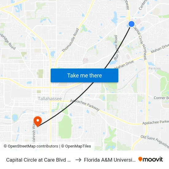 Capital Circle at Care Blvd Nb to Florida A&M University map