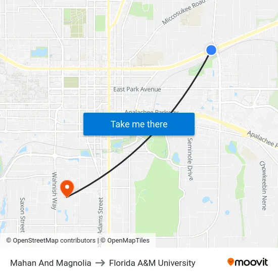 Mahan And Magnolia to Florida A&M University map