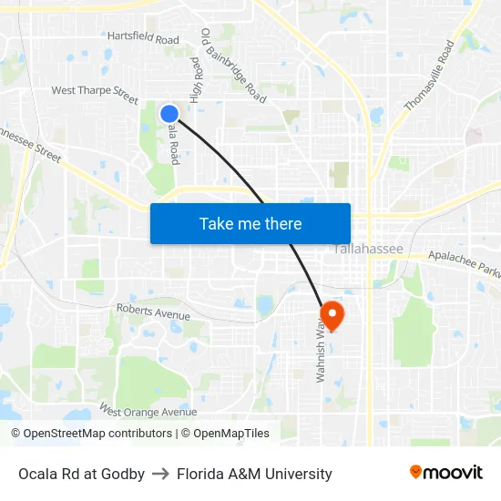 Ocala Rd at Godby to Florida A&M University map