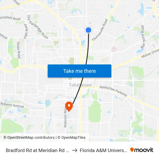 Bradford Rd at Meridian Rd Eb to Florida A&M University map