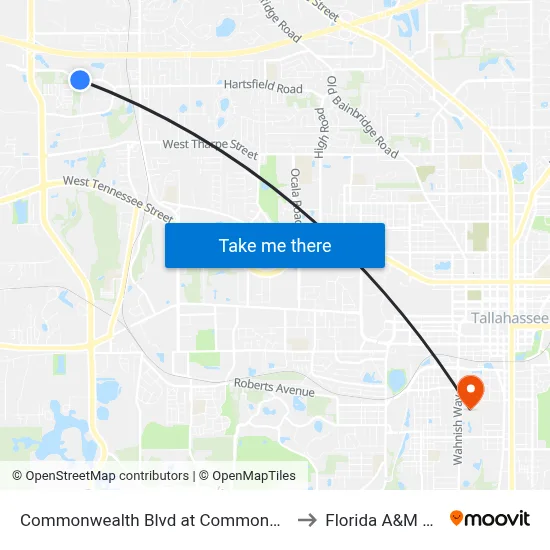 Commonwealth Blvd at Commonwealth Business Eb to Florida A&M University map