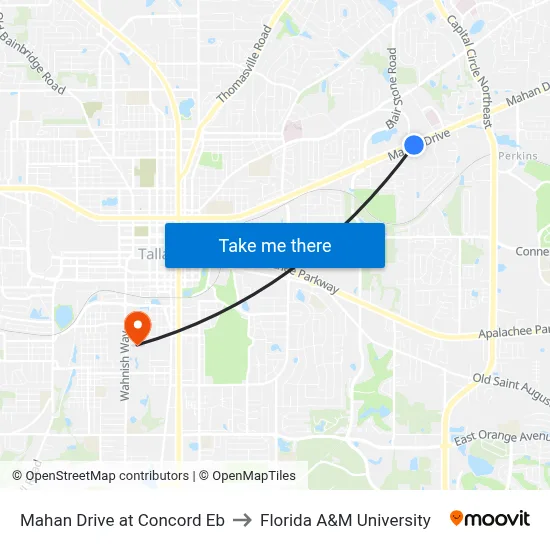 Mahan Drive at Concord Eb to Florida A&M University map