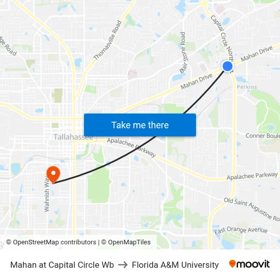 Mahan at Capital Circle Wb to Florida A&M University map