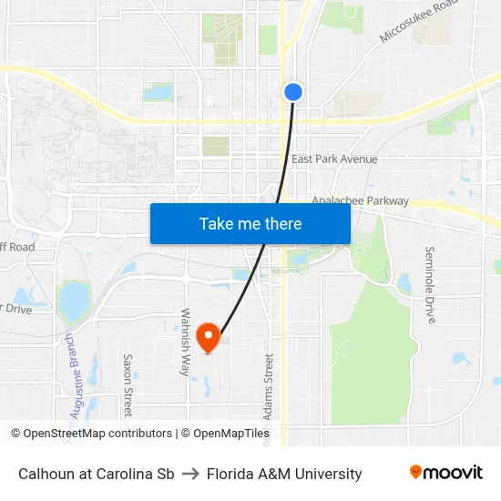 Calhoun at Carolina Sb to Florida A&M University map