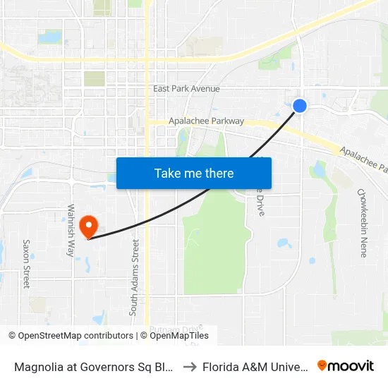 Magnolia at Governors Sq Blvd Sb to Florida A&M University map