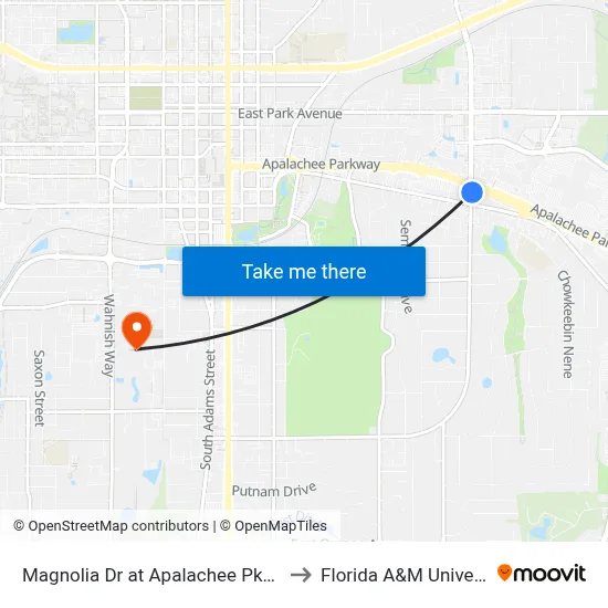 Magnolia Dr at Apalachee Pkwy Nb to Florida A&M University map