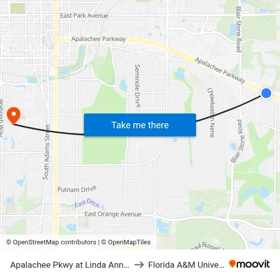 Apalachee Pkwy at Linda Ann Dr Eb to Florida A&M University map