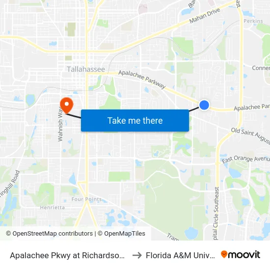 Apalachee Pkwy at Richardson Rd Wb to Florida A&M University map