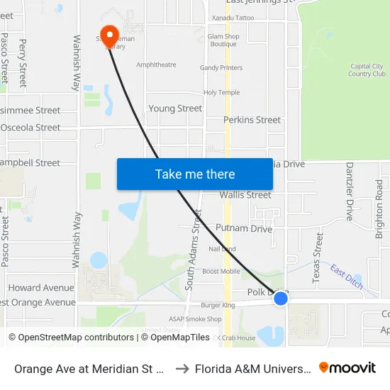 Orange Ave at Meridian St Wb to Florida A&M University map
