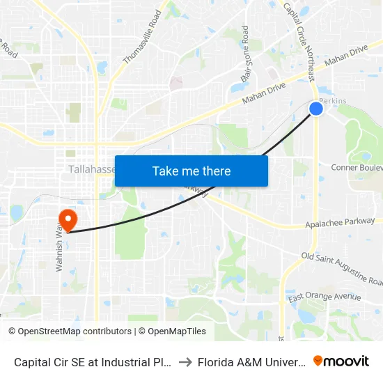 Capital Cir SE at Industrial Plz Sb to Florida A&M University map