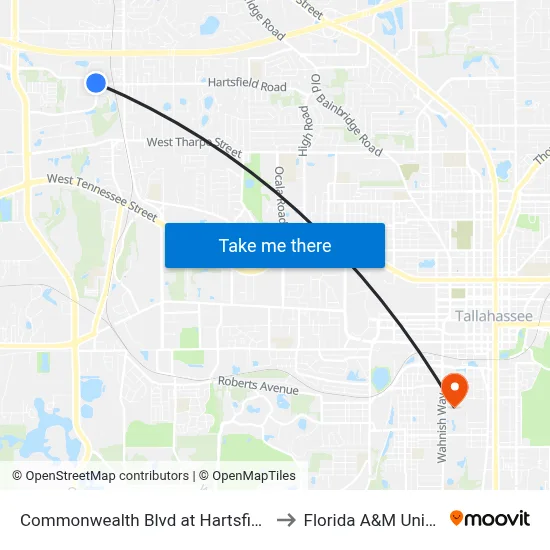 Commonwealth Blvd at Hartsfield Rd Wb to Florida A&M University map