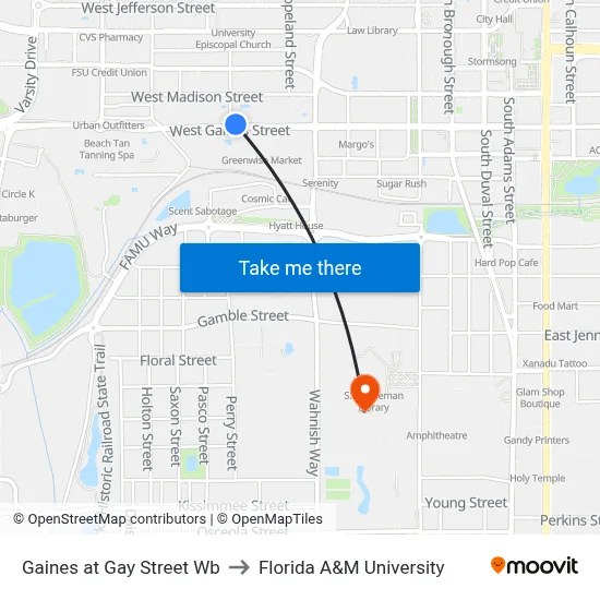 Gaines at Gay Street Wb to Florida A&M University map