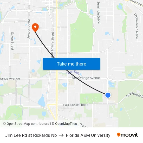 Jim Lee Rd at Rickards Nb to Florida A&M University map