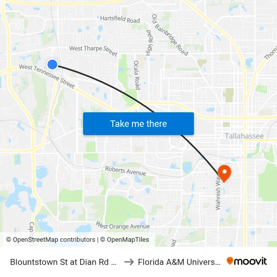 Blountstown St at Dian Rd Nb to Florida A&M University map