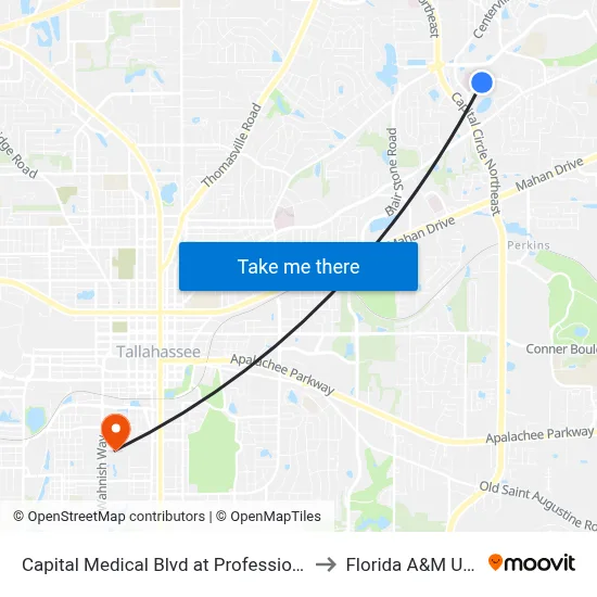 Capital Medical Blvd at Professional Park Cir Wb to Florida A&M University map