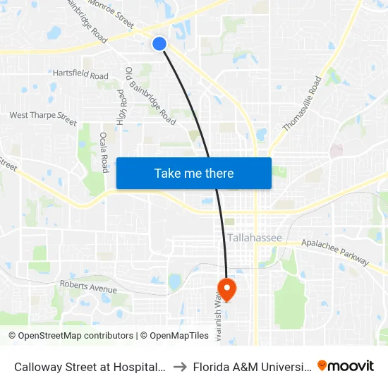Calloway Street at Hospitality to Florida A&M University map