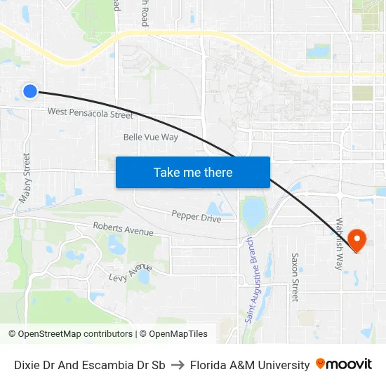 Dixie Dr And Escambia Dr Sb to Florida A&M University map