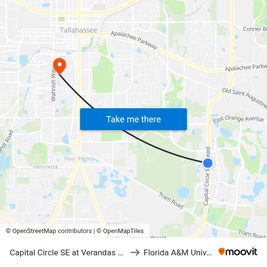 Capital Circle SE at Verandas Apts Sb to Florida A&M University map