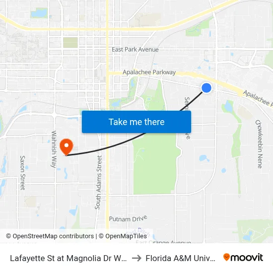 Lafayette St at Magnolia Dr Wb (Far) to Florida A&M University map