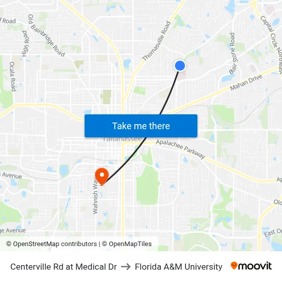 Centerville Rd at Medical Dr to Florida A&M University map