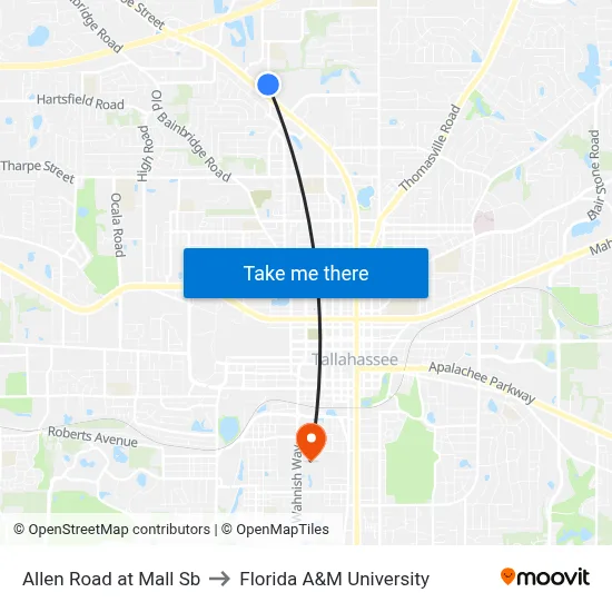 Allen Road at Mall Sb to Florida A&M University map