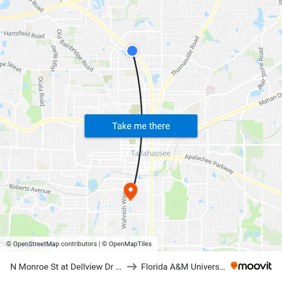 N Monroe St at Dellview Dr Sb to Florida A&M University map
