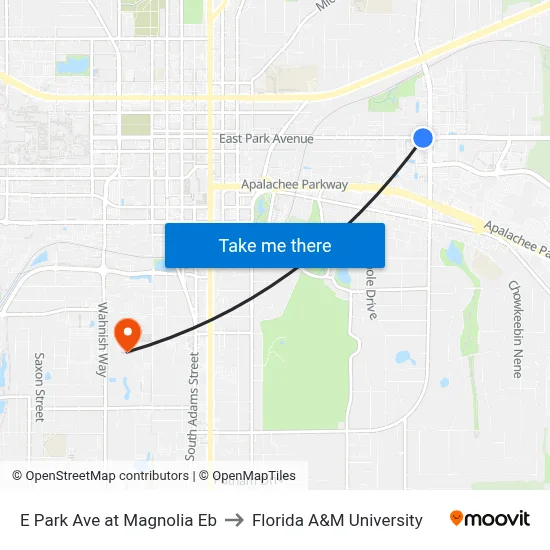 E Park Ave at Magnolia Eb to Florida A&M University map