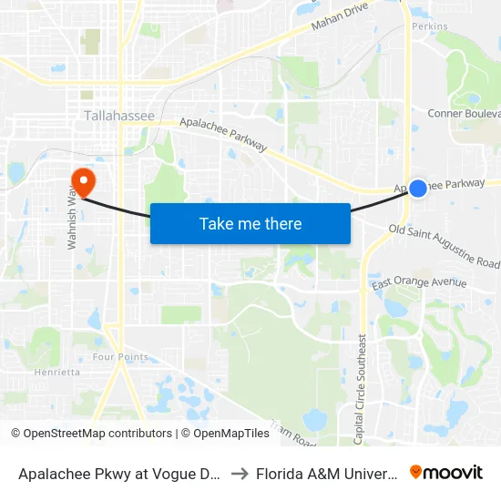 Apalachee Pkwy at Vogue Dr Eb to Florida A&M University map