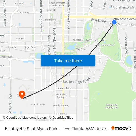 E Lafayette St at Myers Park Dr Wb to Florida A&M University map