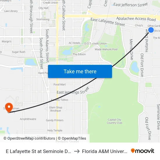 E Lafayette St at Seminole Dr Eb to Florida A&M University map