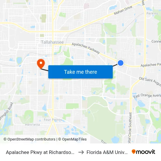 Apalachee Pkwy at Richardson Rd Eb to Florida A&M University map