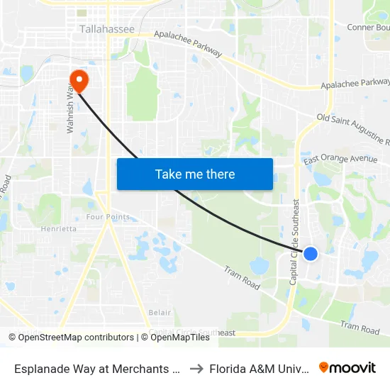 Esplanade Way at Merchants Row Sb to Florida A&M University map