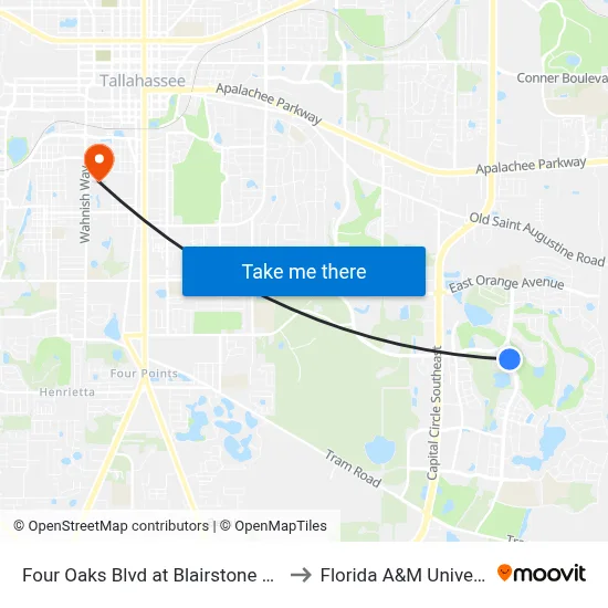 Four Oaks Blvd at Blairstone Rd Nb to Florida A&M University map