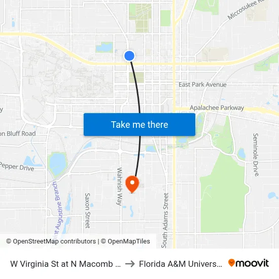 W Virginia St at N Macomb St to Florida A&M University map