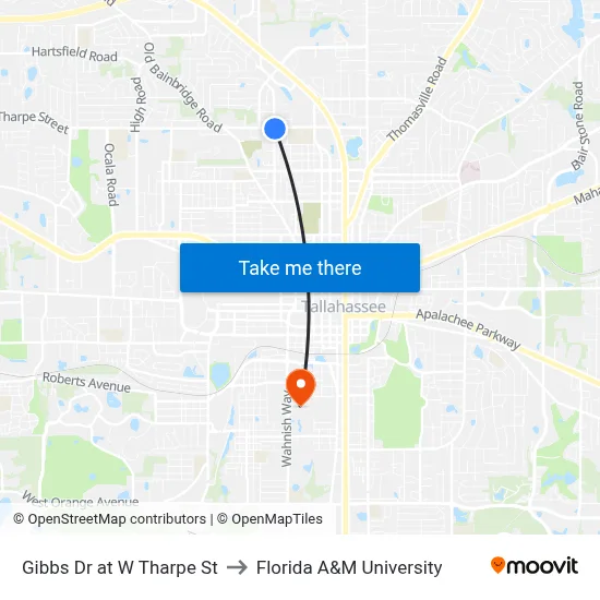 Gibbs Dr at W Tharpe St to Florida A&M University map