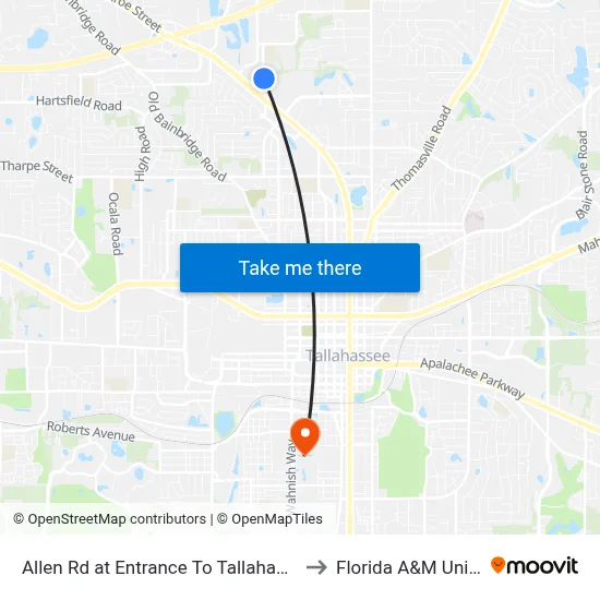 Allen Rd at Entrance To Tallahassee Centre to Florida A&M University map