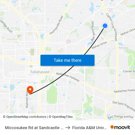 Miccosukee Rd at Sandcastle Rd Wb to Florida A&M University map
