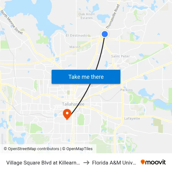 Village Square Blvd at Killearn Ctr Nb to Florida A&M University map