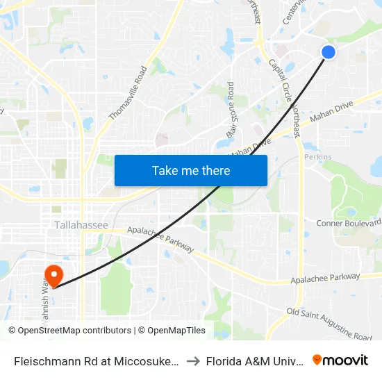 Fleischmann Rd at Miccosukee Rd Sb to Florida A&M University map