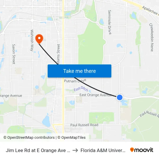 Jim Lee Rd at E Orange Ave Nb to Florida A&M University map